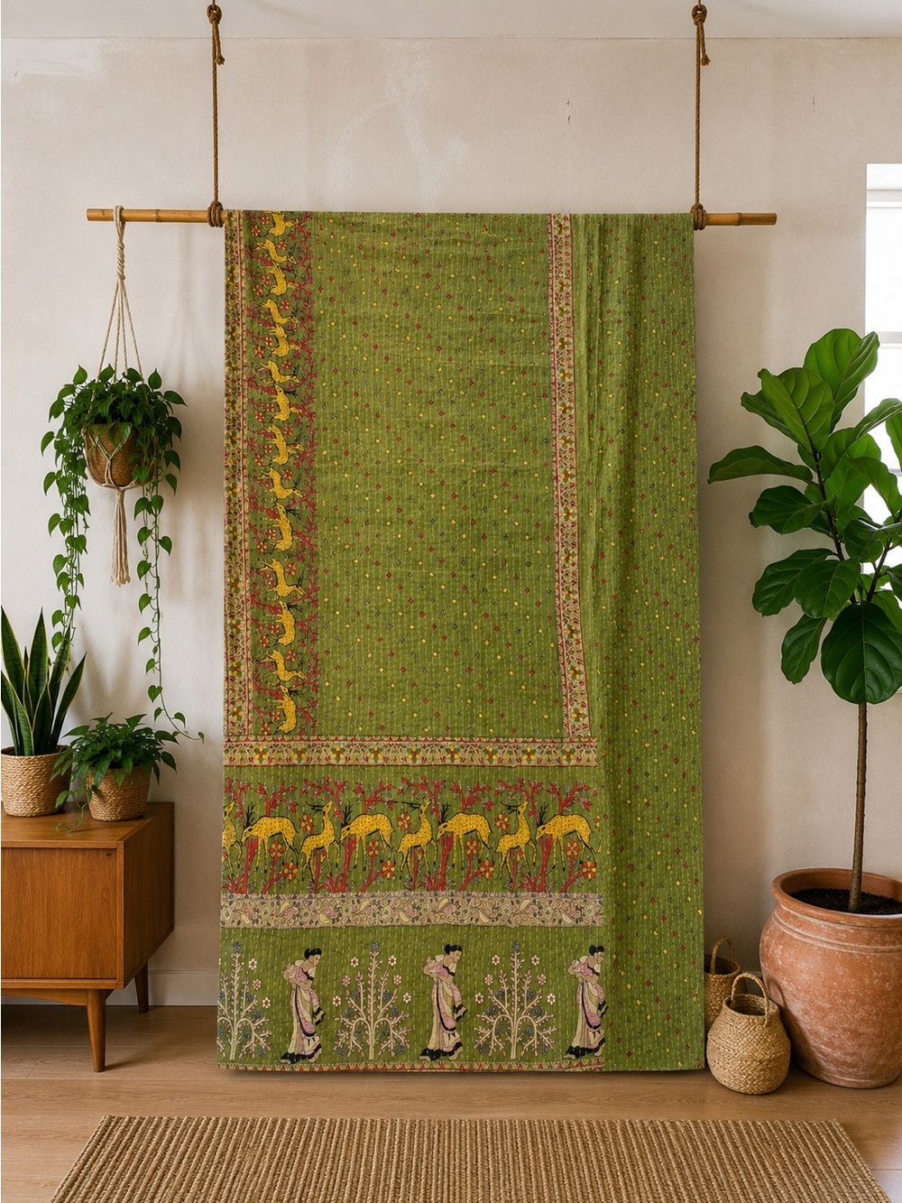 Handmade Reversible Indian Vintage Twin Kantha Quilt